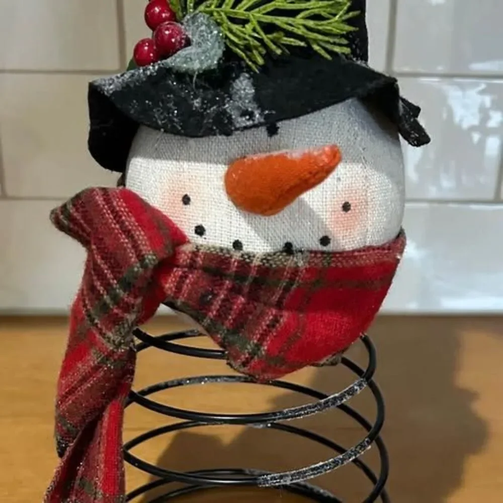 Primitive Style Snowman on a Metal Spring Base